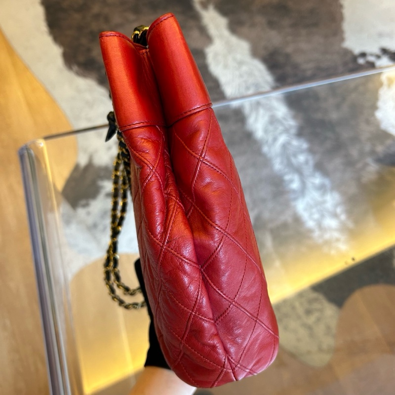 Chanel香奈兒紅黑菱格紋牛皮鏈條包-6