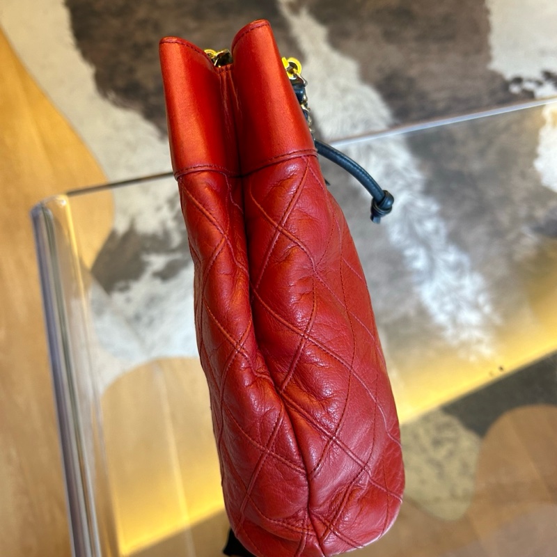 Chanel香奈兒紅黑菱格紋牛皮鏈條包-7