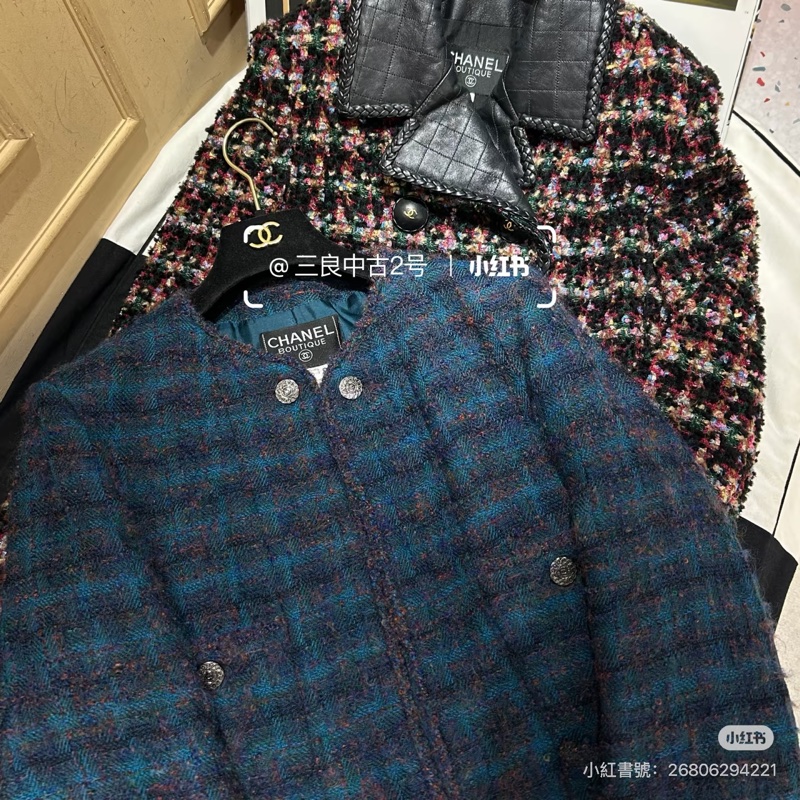 Chanel 孔雀藍 紫 粗呢 方格四口袋 西外 毛呢外套 外套-5