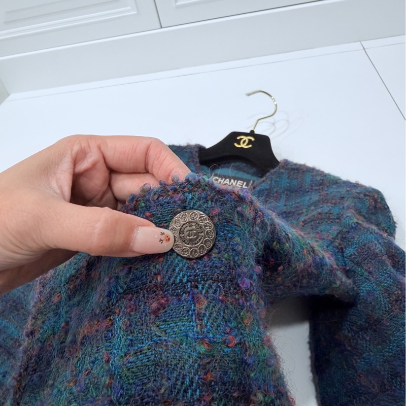Chanel 孔雀藍 紫 粗呢 方格四口袋 西外 毛呢外套 外套-7