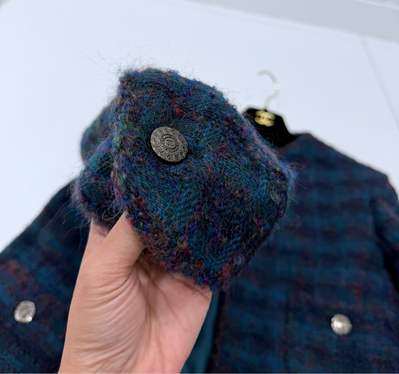 Chanel 孔雀藍 紫 粗呢 方格四口袋 西外 毛呢外套 外套-9