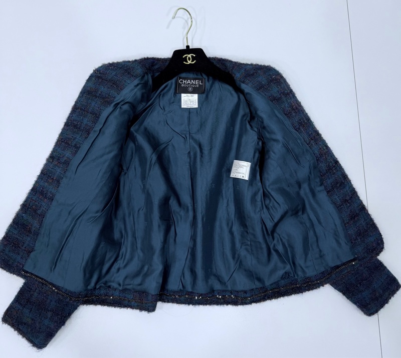 Chanel 孔雀藍 紫 粗呢 方格四口袋 西外 毛呢外套 外套-12