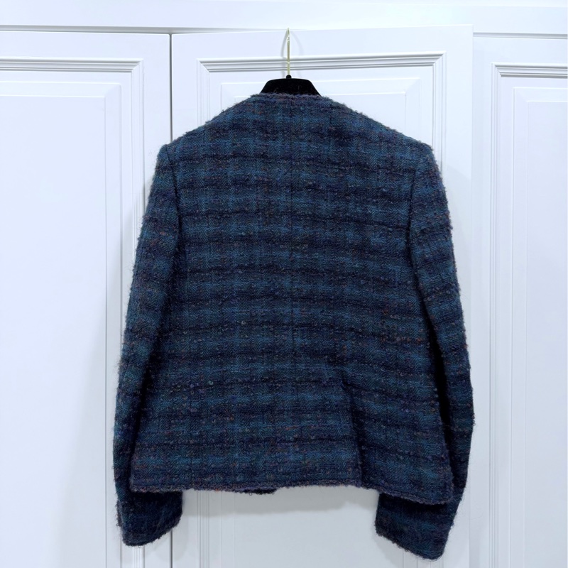 Chanel 孔雀藍 紫 粗呢 方格四口袋 西外 毛呢外套 外套-15
