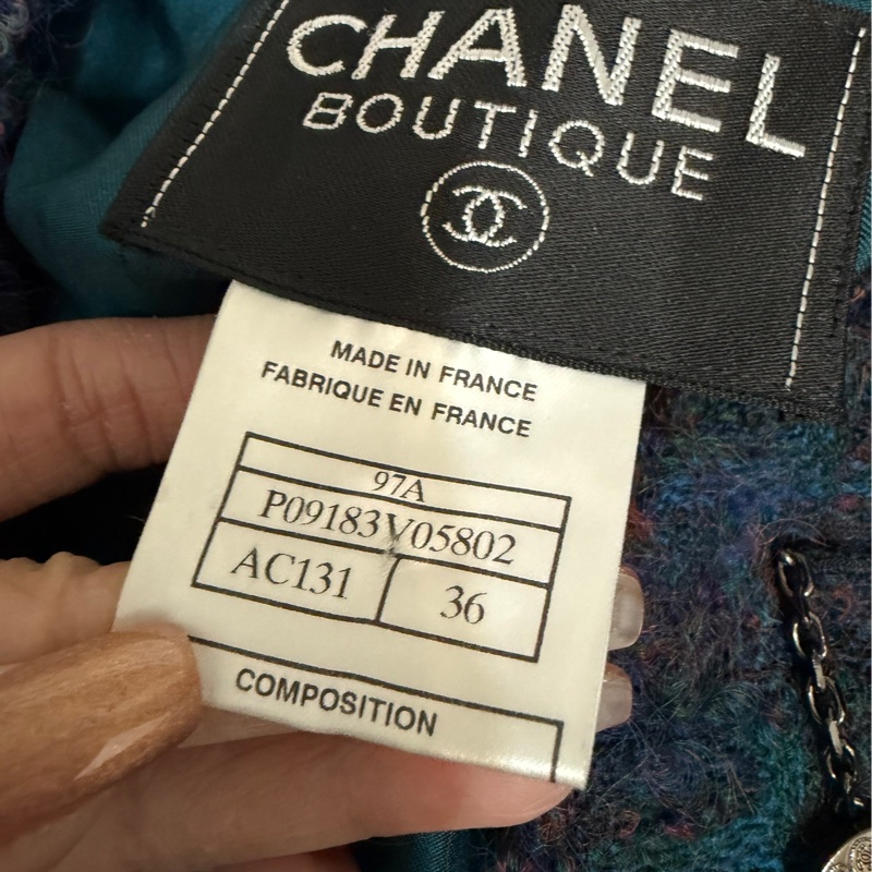 Chanel 孔雀藍 紫 粗呢 方格四口袋 西外 毛呢外套 外套-18