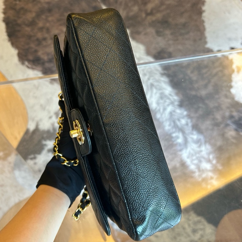 Chanel 香奈兒魚子醬黑金菱格紋雙蓋cf鏈條包-3