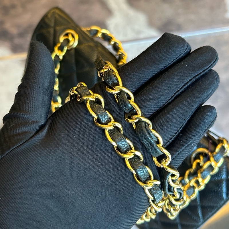 Chanel 香奈兒魚子醬黑金菱格紋雙蓋cf鏈條包-4