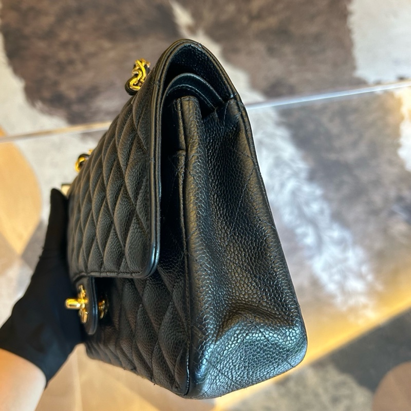 Chanel 香奈兒魚子醬黑金菱格紋雙蓋cf鏈條包-5