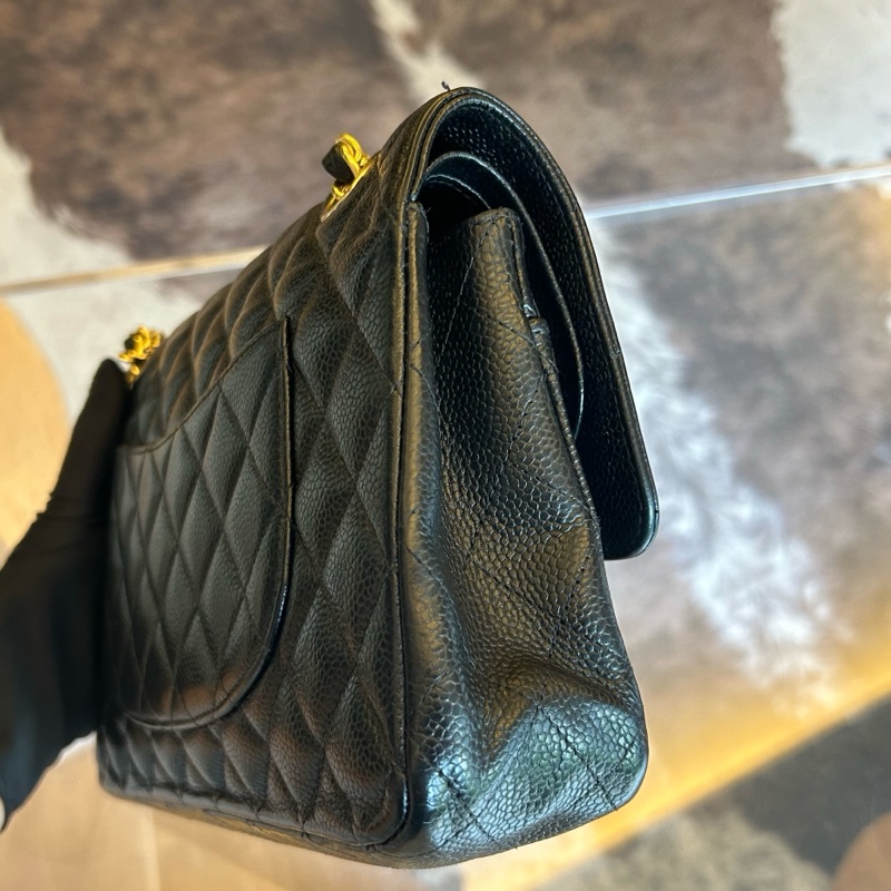 Chanel 香奈兒魚子醬黑金菱格紋雙蓋cf鏈條包-6