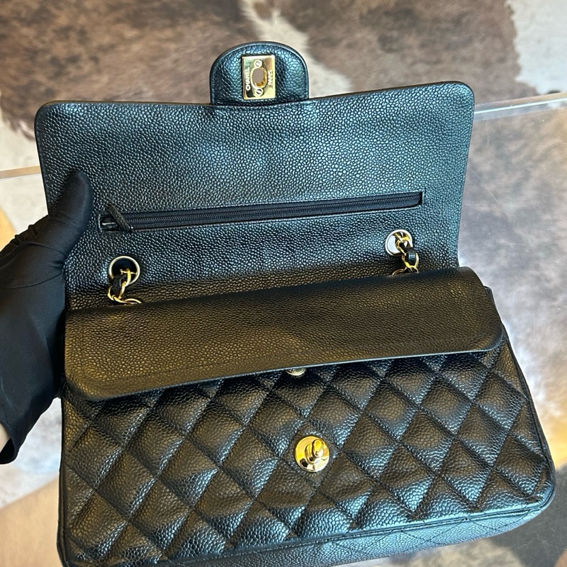 Chanel 香奈兒魚子醬黑金菱格紋雙蓋cf鏈條包-7