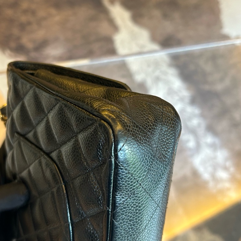 Chanel 香奈兒魚子醬黑金菱格紋雙蓋cf鏈條包-9
