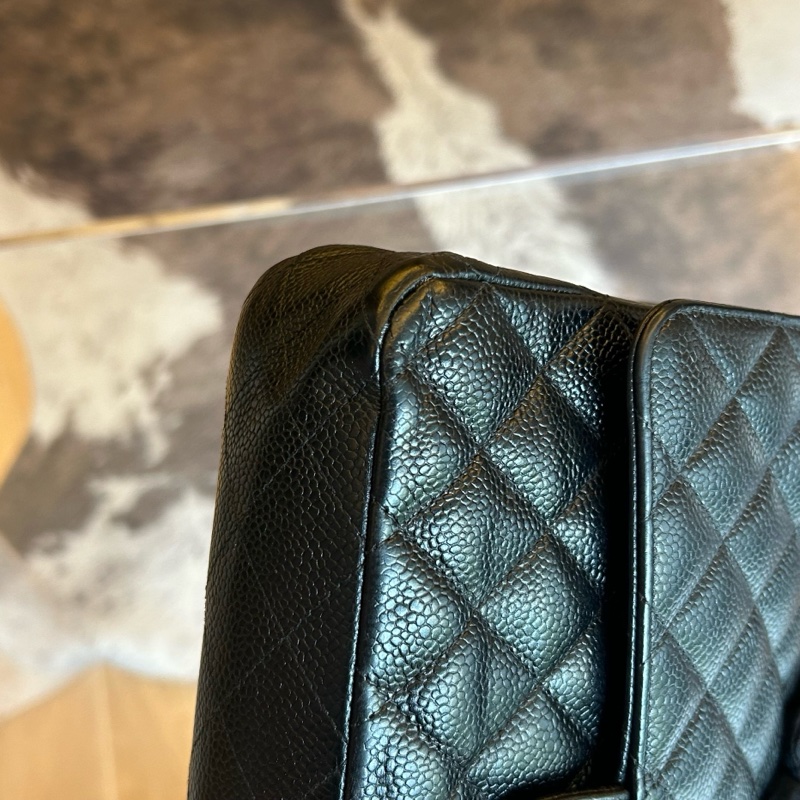 Chanel 香奈兒魚子醬黑金菱格紋雙蓋cf鏈條包-10