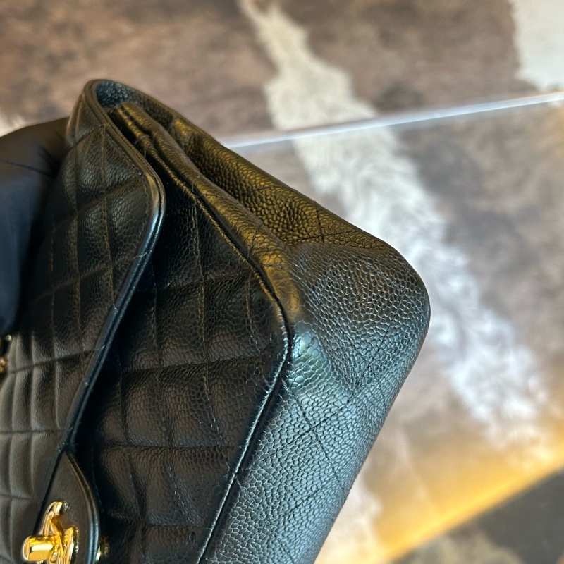 Chanel 香奈兒魚子醬黑金菱格紋雙蓋cf鏈條包-11