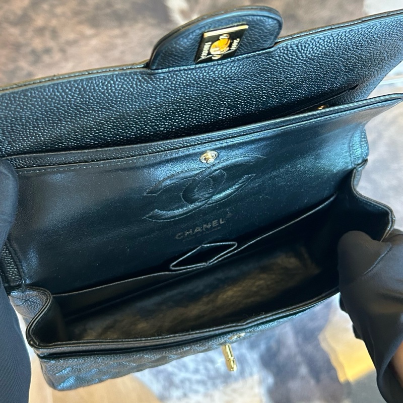 Chanel 香奈兒魚子醬黑金菱格紋雙蓋cf鏈條包-12