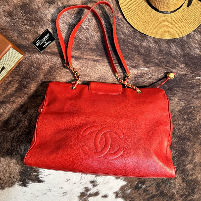 Chanel 香奈兒魚子醬大雙c金球貝嫂機場托特包帶卡-1