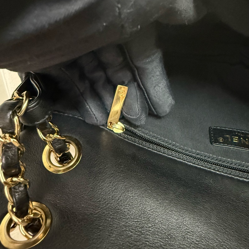Chanel 香奈兒黑金滾邊鏈條菱格紋雙C logo 鏈條包-7
