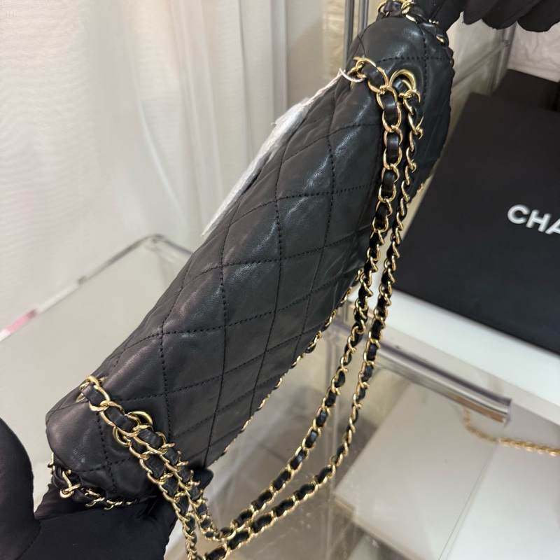 Chanel 香奈兒黑金滾邊鏈條菱格紋雙C logo 鏈條包-8