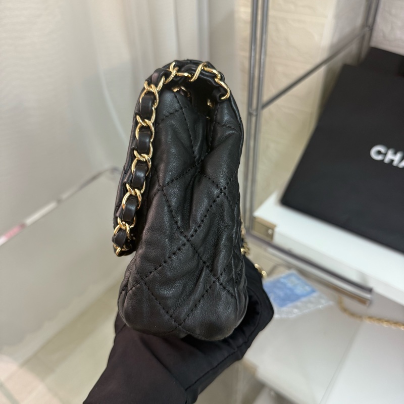 Chanel 香奈兒黑金滾邊鏈條菱格紋雙C logo 鏈條包-9