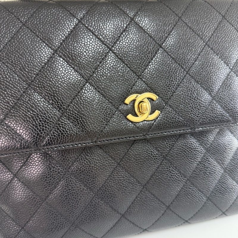 Chanel 香奈兒魚子醬黑金菱格紋雙c扣凱莉晚宴包-2