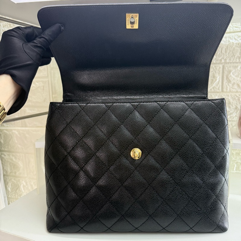 Chanel 香奈兒魚子醬黑金菱格紋雙c扣凱莉晚宴包-3