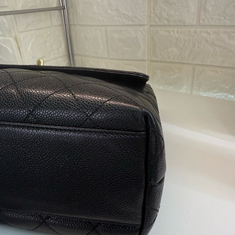 Chanel 香奈兒魚子醬黑金菱格紋雙c扣凱莉晚宴包-6