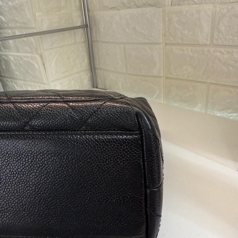 Chanel 香奈兒魚子醬黑金菱格紋雙c扣凱莉晚宴包-7