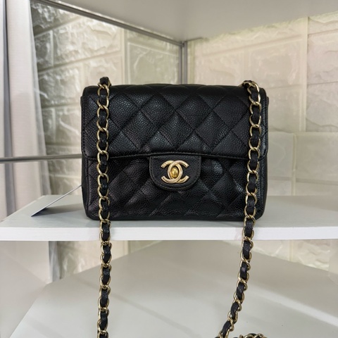 Chanel 香奈兒黑金魚子醬雙c菱格紋鏈條方胖子