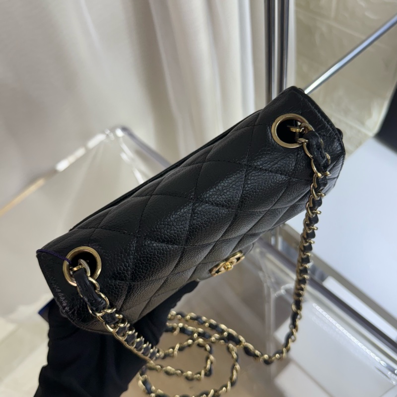 Chanel 香奈兒黑金魚子醬雙c菱格紋鏈條方胖子-3