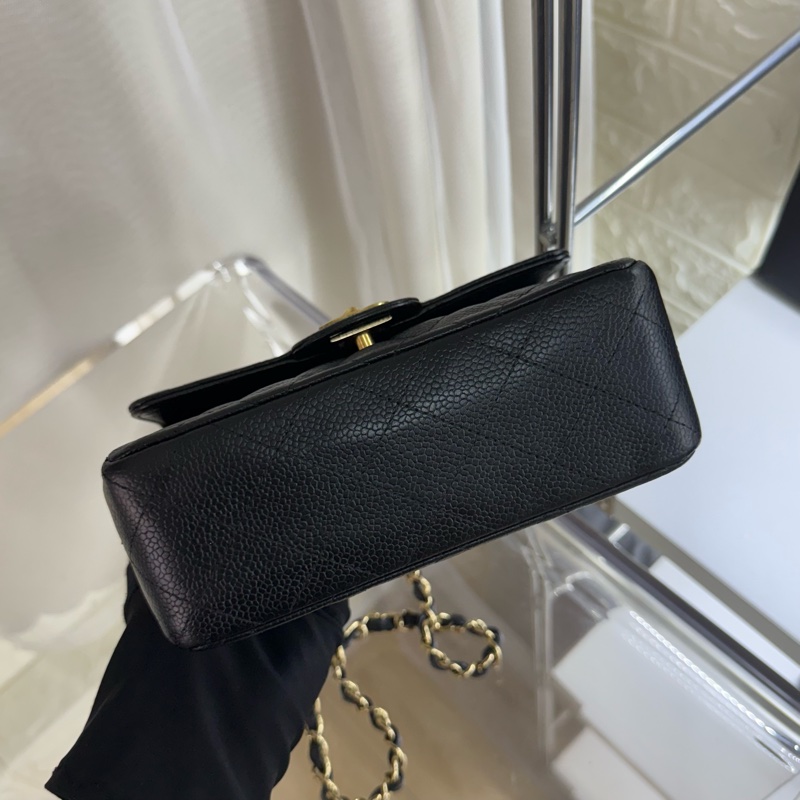 Chanel 香奈兒黑金魚子醬雙c菱格紋鏈條方胖子-4