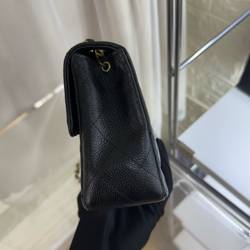 Chanel 香奈兒黑金魚子醬雙c菱格紋鏈條方胖子-5