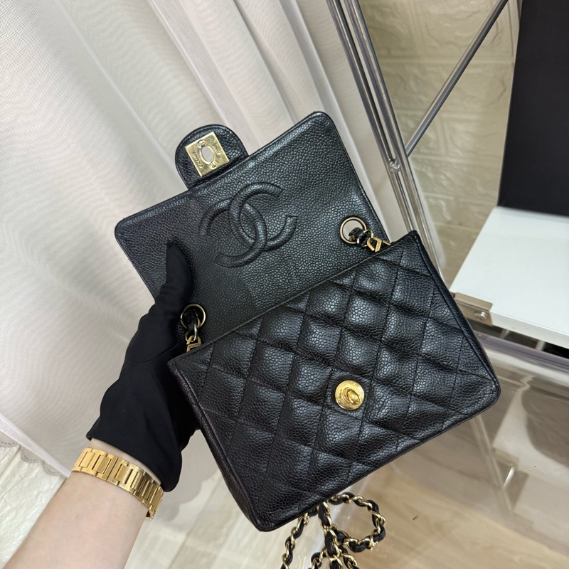 Chanel 香奈兒黑金魚子醬雙c菱格紋鏈條方胖子-7