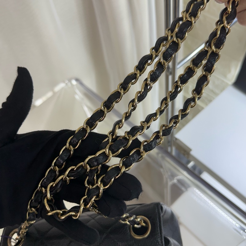 Chanel 香奈兒黑金魚子醬雙c菱格紋鏈條方胖子-13