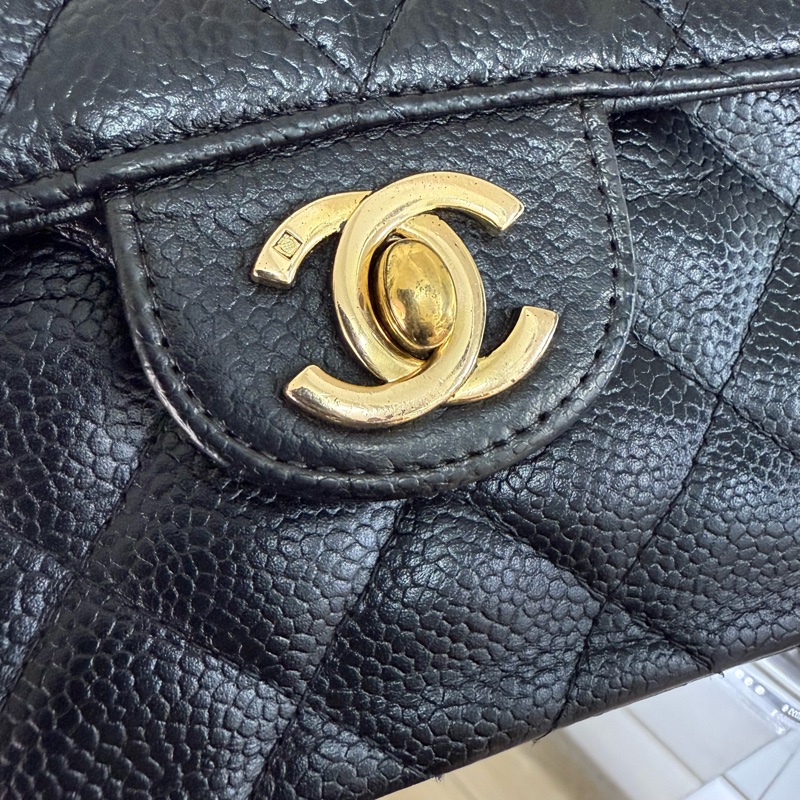 Chanel 香奈兒黑金魚子醬雙c菱格紋鏈條方胖子-14