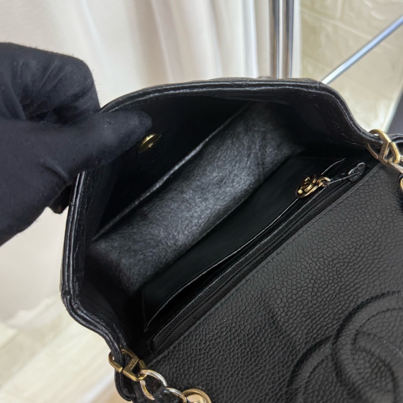 Chanel 香奈兒黑金魚子醬雙c菱格紋鏈條方胖子-15