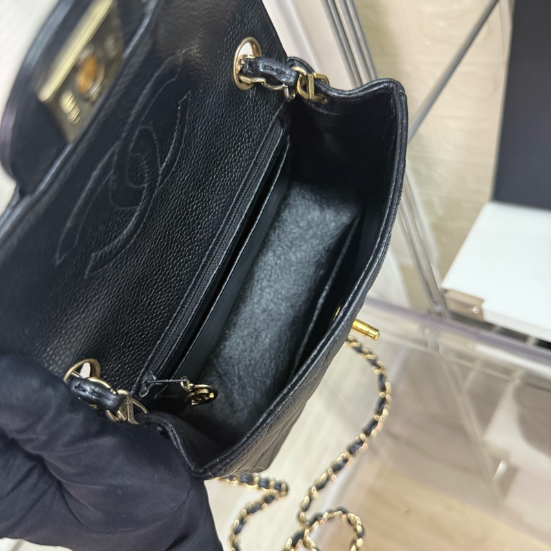 Chanel 香奈兒黑金魚子醬雙c菱格紋鏈條方胖子-16