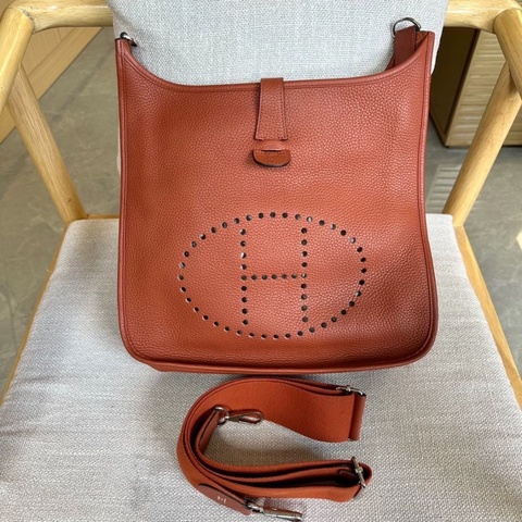 Hermes X刻愛馬仕南瓜色銀扣33伊芙琳98新