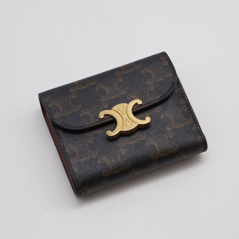 CELINE Triomphe凱旋釦老花三折短夾-0