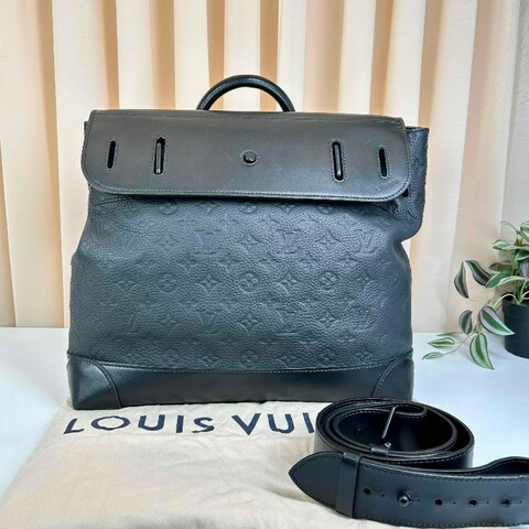 LV 路易威登黑色壓紋牛皮Steamer 手提包 斜背包