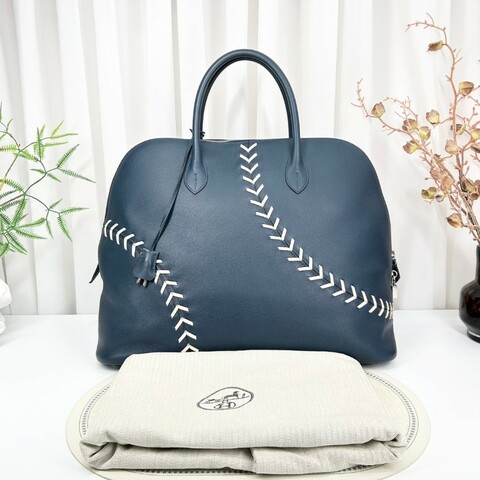 Hermes C刻 限量秀款 深藍保齡球Bolide45旅行包