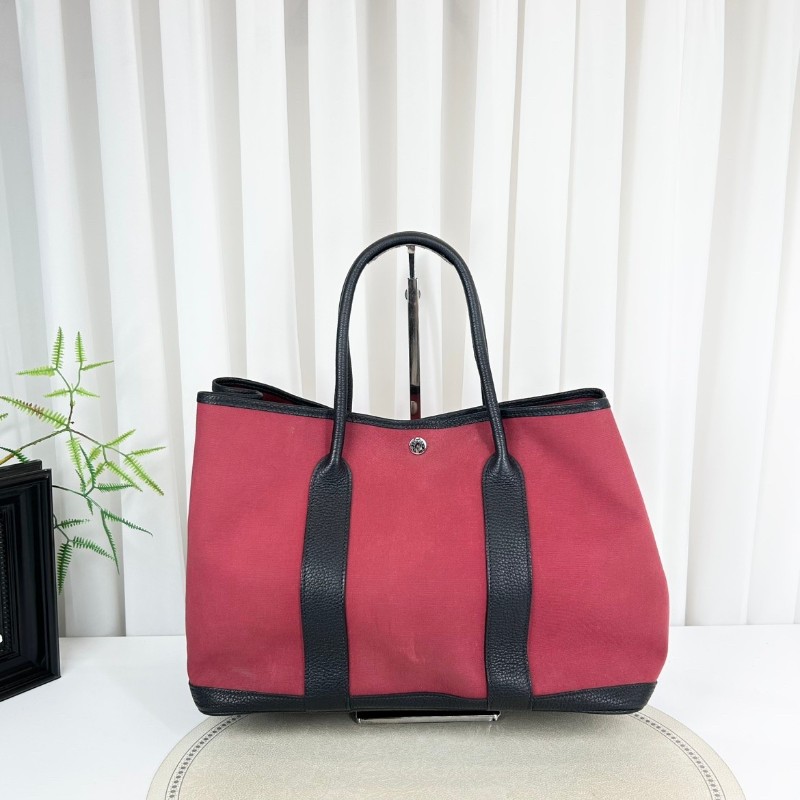 Hermes garden party花園36紅色帆布銀扣-0