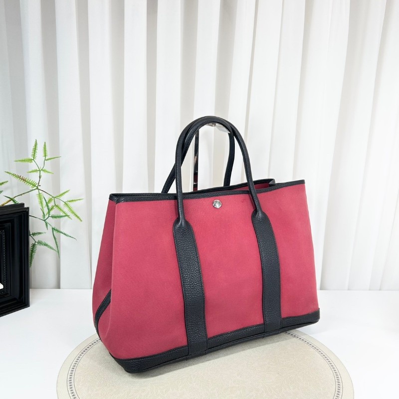 Hermes garden party花園36紅色帆布銀扣-2