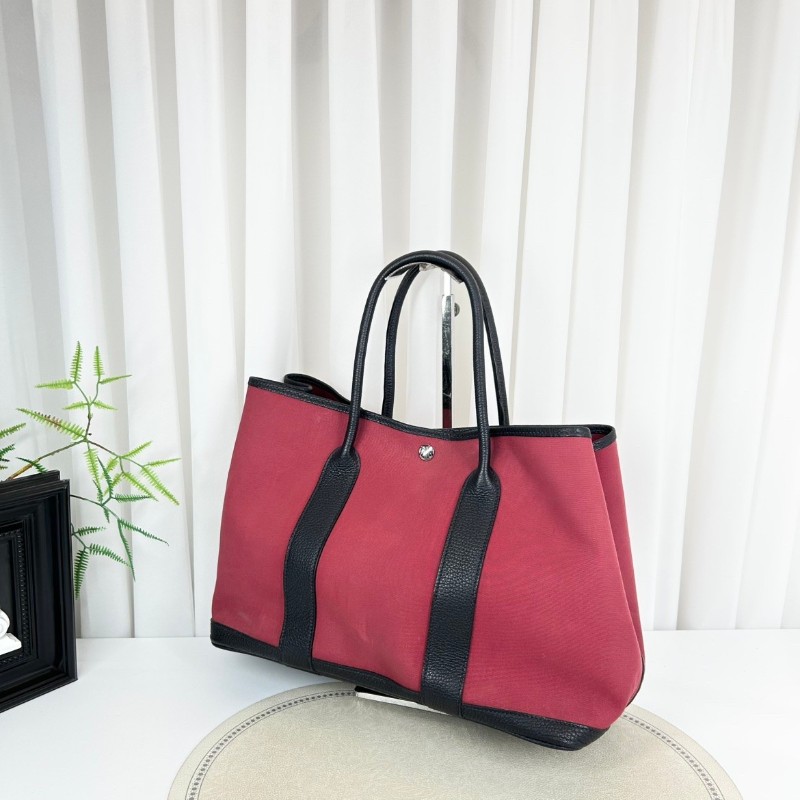 Hermes garden party花園36紅色帆布銀扣-3