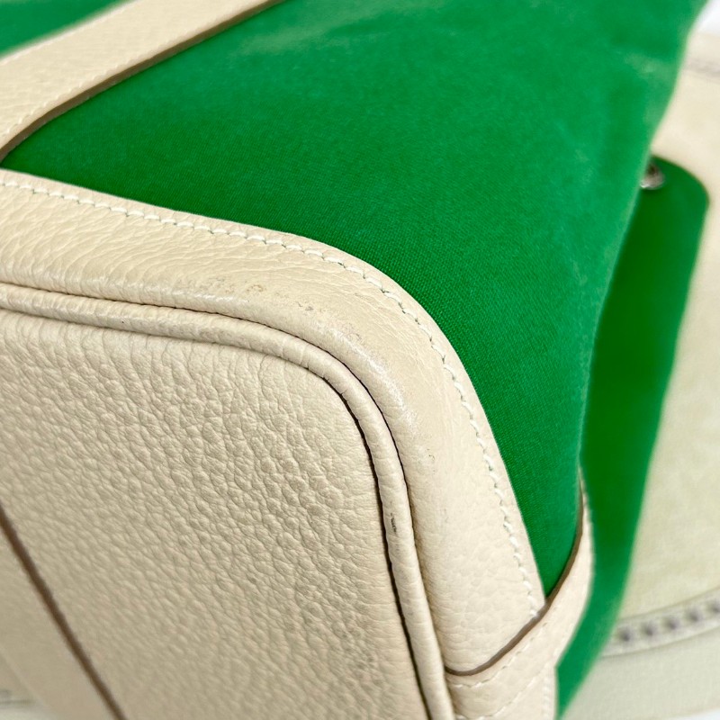 HERMES garden party 30 X刻 帆布拼皮竹子綠拼奶昔白 花園30手提包-6