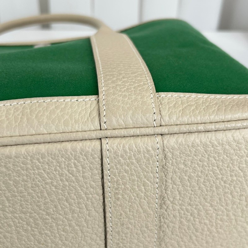 HERMES garden party 30 X刻 帆布拼皮竹子綠拼奶昔白 花園30手提包-7