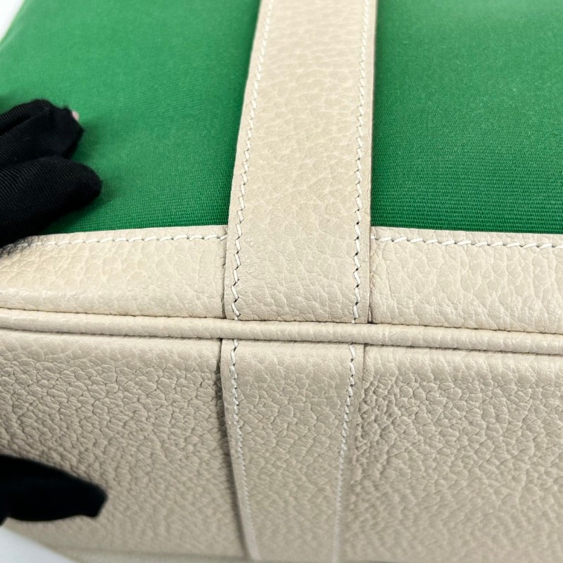 HERMES garden party 30 X刻 帆布拼皮竹子綠拼奶昔白 花園30手提包-8