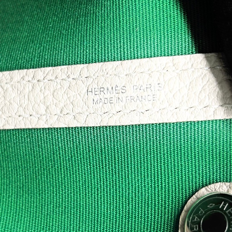 HERMES garden party 30 X刻 帆布拼皮竹子綠拼奶昔白 花園30手提包-14