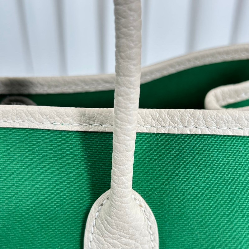 HERMES garden party 30 X刻 帆布拼皮竹子綠拼奶昔白 花園30手提包-15