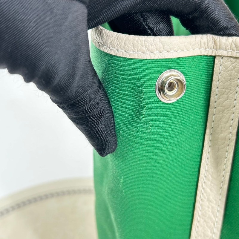 HERMES garden party 30 X刻 帆布拼皮竹子綠拼奶昔白 花園30手提包-21