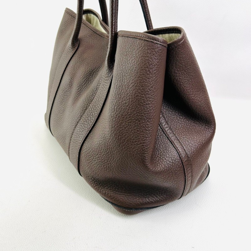 Hermes Garden Party棕色花園36 手提包銀扣Negonda皮 框刻-5