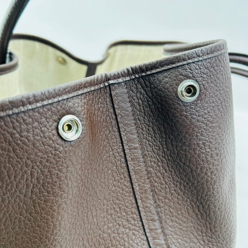 Hermes Garden Party棕色花園36 手提包銀扣Negonda皮 框刻-7