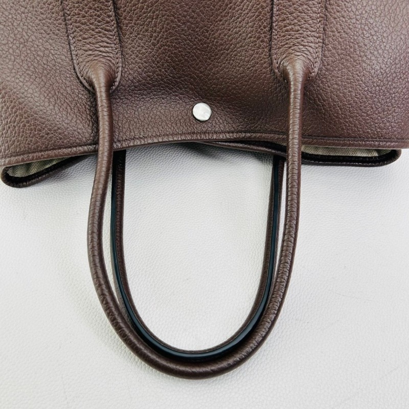 Hermes Garden Party棕色花園36 手提包銀扣Negonda皮 框刻-12